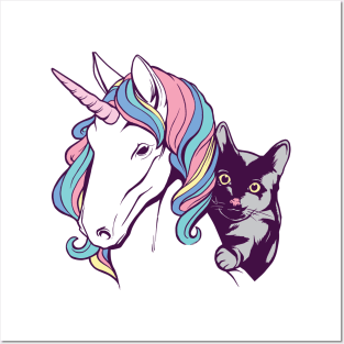 UNICORN AND CAT lovely and cute cartoon design gift Posters and Art